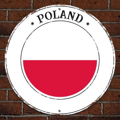 Poland Flag Retro Street Hanging Signs Wall Art Decor Aluminum Metal Round Tin Sign Chic Style Rust Free Weatherproof Patriotic Metal Wreath Signs Poland for Farmhouse Living Room Restaurants 15x15in