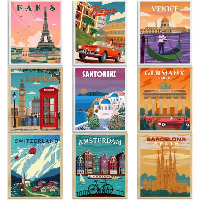 Outus 9 Pcs Vintage Travel City Posters 8 x 10 Inch Trendy Cities Art Prints Nature Wall Art and National Park Print Set Abstract Travel Unframed for Hikers Campers Living Room Decor