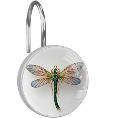 wooford Dragonfly Gemstone 12PCS Rustproof Stainless Steel Shower Curtain Hooks, Shower Curtain Rings - Shower Hooks for Curtain Shower Rings, 3.7x3.7cm