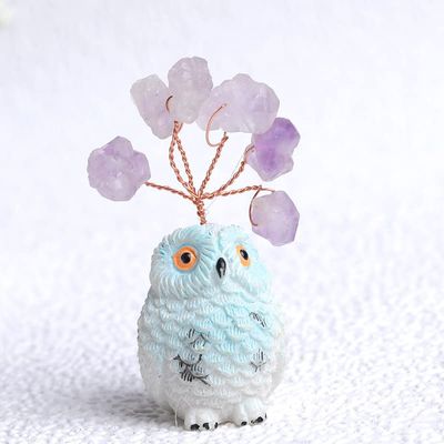 1PC Owl Natural Amethyst Lucky Tree Crystal Quartz Lovely Figurine Mineral Ornaments Home Decor Stone Collection Gifts,olw1,2pc