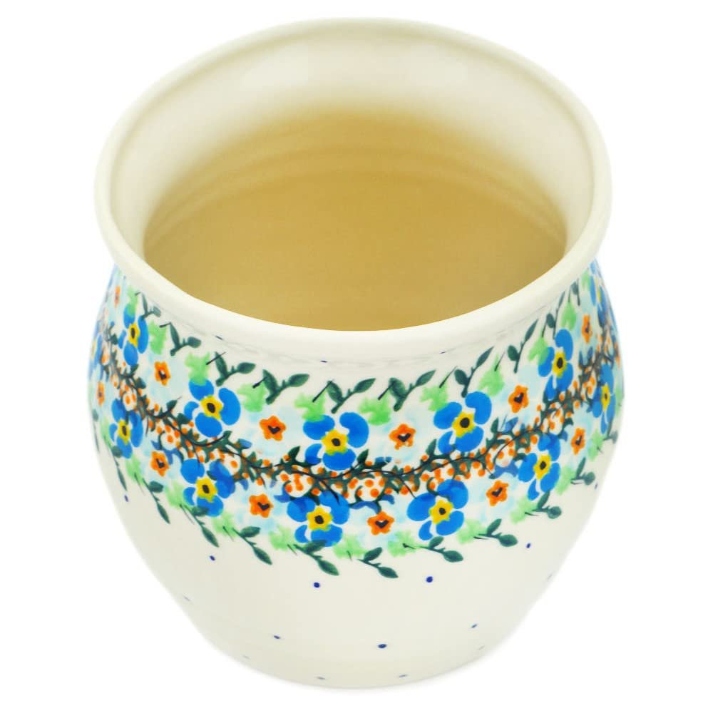 Polmedia Polish Pottery Utensil Jar UNIKAT - Sweet Blooms Pattern Handmade in Boleslawiec Poland + Certificate of Authenticity