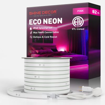Shine Decor LED Rope Lights AC 120V, Connectable & Cuttable Dotless 120LEDs/M Eco Neon Strip Lighting, ETL IP65 Waterproof & Weather-Resistant for Home Commercial, 8x16mm, Pink, 82FT
