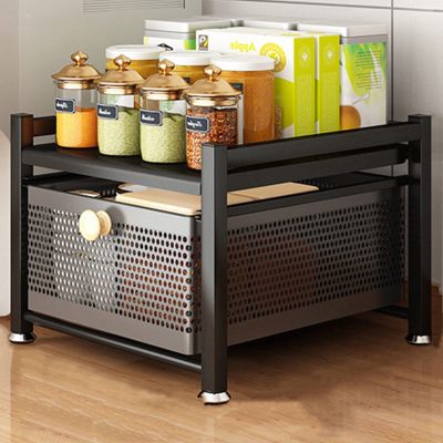 Cabinet Organizer Drawer, 2 Tier Under Sink Organizers Shelf Rack For Bathroom Kitchen Office Home Storage LYWY (Color : Black, Size : 32.5x35.5x26cm)