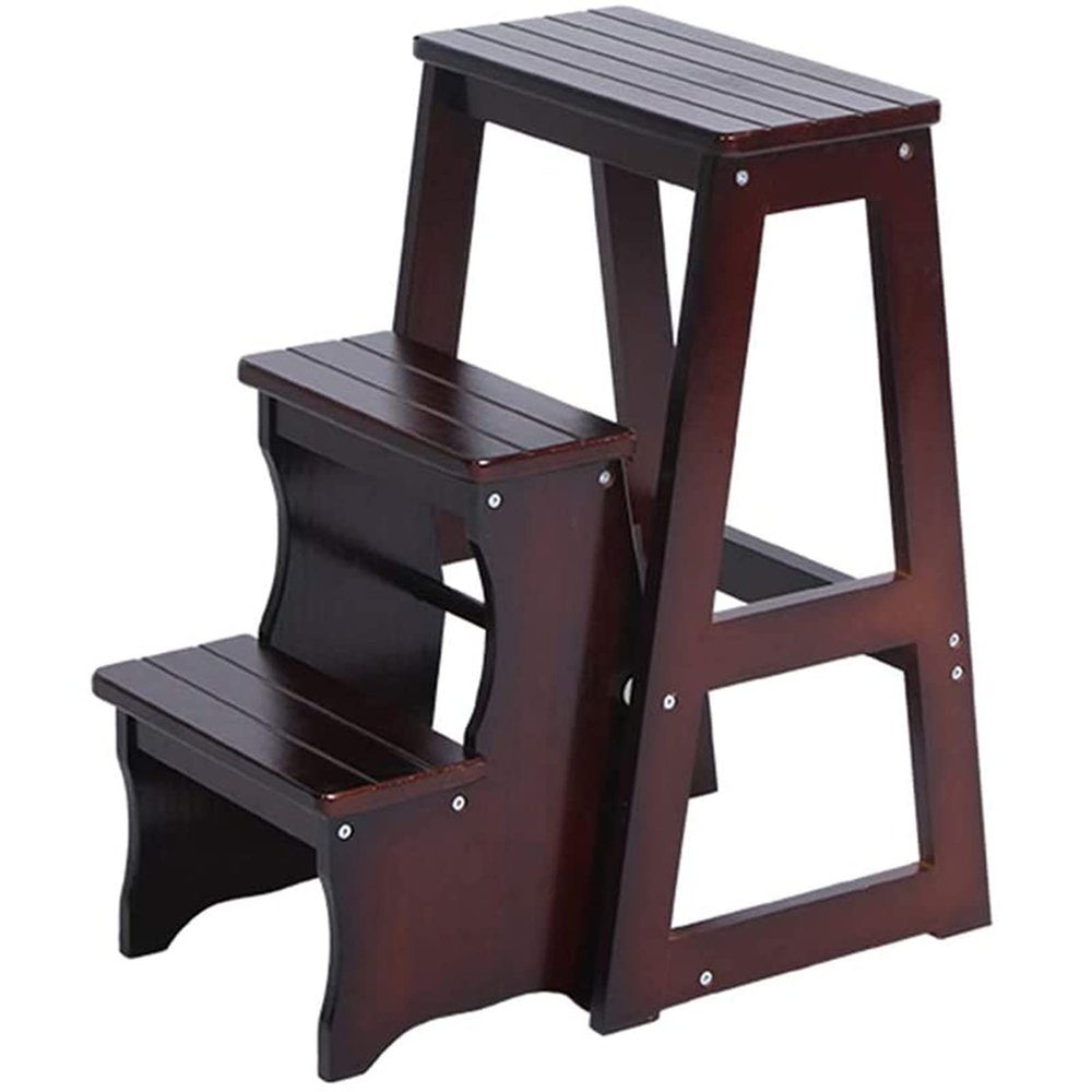 Folding Ladder 3-Tier Step Stool Wood Adult Foldable Bed Steps for High Beds for Adults Standing Shelf Units 300 lb Capacity