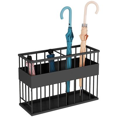 SENNIAN Umbrella Stand Metal Large Umbrella Stand, for Hotel Bars Shopping Mall Apartment Hall, Umbrellas Walking Sticks Rectangular Storage Rack with Drip Tray (Color : Black, Size : 25.2