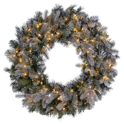 Vickerman 60" Frosted Douglas Fir Artificial Pre-Lit Wreath, Warm White 3mm LED Wide Angle Lights.