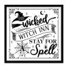 COCOKEN The Wicked Witch Inn Stay for A Spell Sign Wood Framed Halloween Wooden Plaque with Frame 12" x 12" Word Art Spider Web Printed Hanging Wall Art Decor for Living Room Bedroom Dinning Room view 1