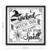 COCOKEN The Wicked Witch Inn Stay for A Spell Sign Wood Framed Halloween Wooden Plaque with Frame 12" x 12" Word Art Spider Web Printed Hanging Wall Art Decor for Living Room Bedroom Dinning Room view 3