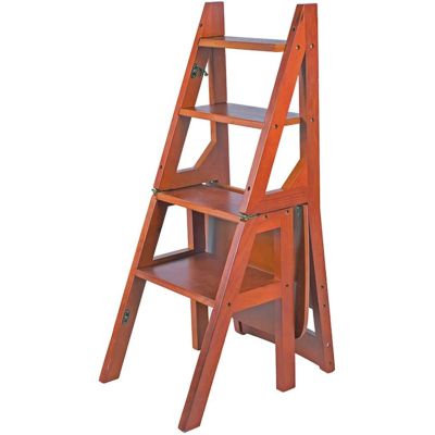 4 Steps Closet Step Stools, Wooden Folding Step Stool Portable Ladder Chair Multifunction Stepladder for Bedroom Closet Bedroom Step Stool