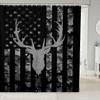 Kids Camo American Flag Shower Curtains,Deer Antlers Silhouette Animal Bathroom Curtains,Girls Boys Adults Xmas/Bedroom Decor,Rustic Retro Black Grey Waterproof Curtains,12 Hooks Suits,72" W x 72" L view 1