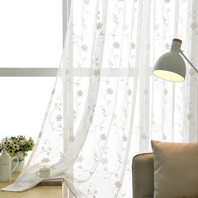 2 Panels Beige Voile Sheer Curtains for Brdroom,Solid Elegant Embroidery Pattern Sunlight-filtering Sheer Curtain for Living Room Dining Room,Rod Pocket Top Sheer Panels,Each Panel W60''x L72''
