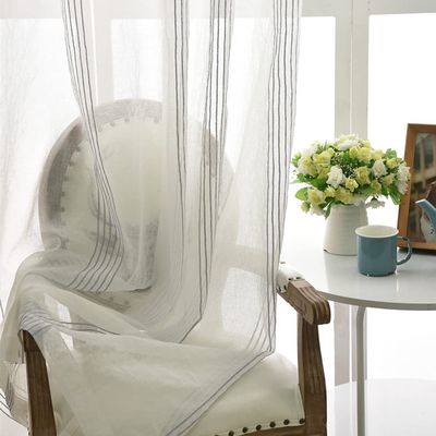 Grey Vertical Striped Sheer Curtains 96 Inch,Rod Pocket Voile Drapes for Bedroom,Living Room,Semi Crinkle Voile Window Treament Curtain Panels for Patio,Parlor,Yard,Villa,2 Panels,Each W50''x L96''