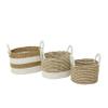 CosmoLiving by Cosmopolitan Seagrass Handmade Two Toned Storage Basket with Handles, Set of 3 19", 16", 13"W, Brown view 1