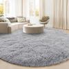 KIXINWA Round Rug for Bedroom, 5x5 Fluffy Soft Circle Area Rugs for Living Room, Washable Plush Shaggy Indoor Floor Bedside Kids Girls Nursery Room Circular Carpet, Home Decor Aesthetic, Grey view 1