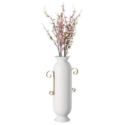 19.25 in Tall Decorative White Metal Floor Vase with 2 Gold Handles - Elegant Handcrafted Chic Vessel for Entryway, Living Room, or Dining Room - Modern Home Decor Accent - Tall Floor Standing Vase