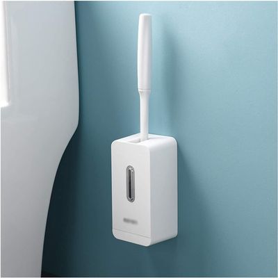 NIUBB Toilet Brush and Holder Wall-Mounted Toilet Bowl Brush with a Comfortable Handle That Toilet Brush Holder Automatically Opens and Closes Deep Cleaning Every Corner (Color : White)