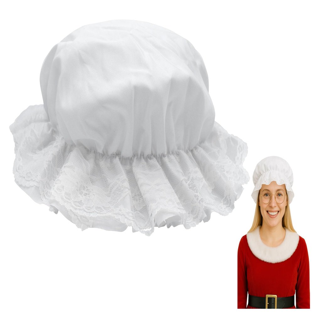 Nicky Bigs Novelties Adult White Mob Hat - Granny Bonnet Mop Hats - Colonial Pilgrim Pioneer Cap - Halloween Christmas Costume Accessory, One Size