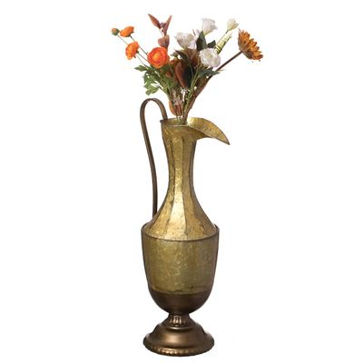 Decorative Antique Style 1 Handle Metal Jug Floor Vase - 26.5 in Tall Vintage Inspired Rustic Design for Entryway, Living Room, or Dining Room - Ideal for Flower Arrangements, Greenery