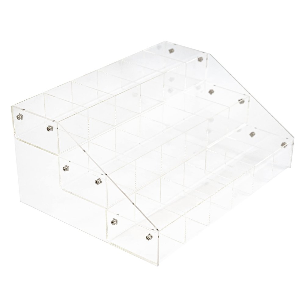 Acrylic Tray System for Displaying Products at Home, in Stores, or at Tradeshows, Three Tiers of Trays with Either One Compartment or Six Compartments (Quantity 1) (1)