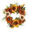 Artificial Sunflower Wreath Autumn Wreath Front Door Wreath Fake Flower Garland for Thanksgiving Halloween Party Home Decor view 3