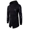 Men's Asymmetric Zip Irregular Hoodie Faux Leather Motorcycle Hooded Jacket Vintage PU Leather Biker Hoodies Coat (Black,XX-Large) view 1
