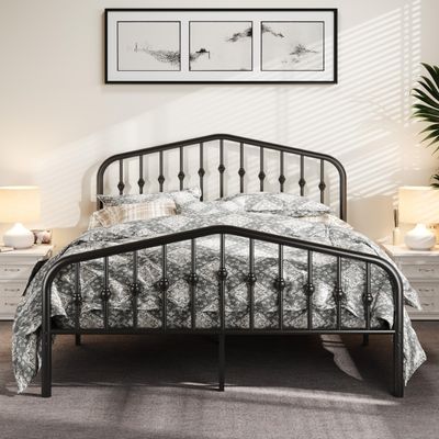 Allewie Queen Size Platform Metal Bed Frame with Chic Headboard and Footboard, Modern Design with Storage Space, Easy Assembly, Black