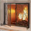 Kingson 2-Panel Fireplace Screen with Doors Handcrafted Wrought Iron Decorative Mesh, Symmetric Scroll Fire Spark Guard-Black view 1