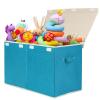 popoly Large Toy Box Chest Storage with Flip-Top Lid, Collapsible Toy Bin Storage Organizer for Boys, Kids, Girls, Toys, Playroom Organizers, 25"x13" x16"(Linen Teal) view 1