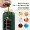 SIEROZUR 42oz Glass Water Bottle with 2-in-1 Straw Lid Large Half Gallon Water Bottle with Time Marker & Removable Silicone Sleeve,Wide Mouth BPA-Free Borosilicate Bottle for Gym, Workout & Daily Use view 4