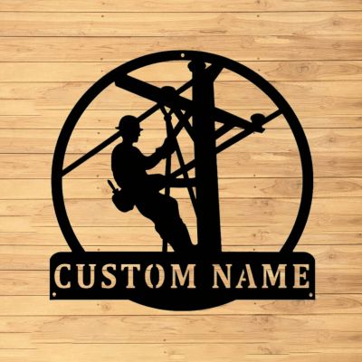 Custom Metal Wall Art - Personalized Lineman Name Sign - Lineman Gift - Home Decor