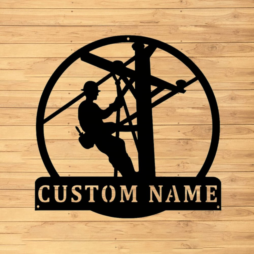 Custom Metal Wall Art - Personalized Lineman Name Sign - Lineman Gift - Home Decor