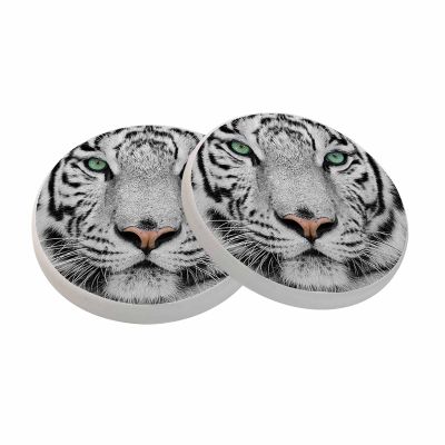 oFloral White Tiger Coasters for Drinks Wild Animal Emerald Eyes Sharp Gaze Cups Place Mats for Home Decor Set of 2, 4 Inch