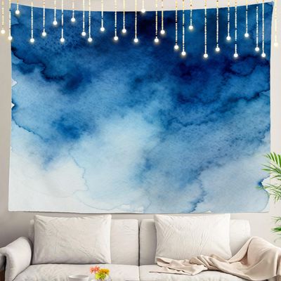 Shrahala Blue Grey Watercolor Ombre Blue Wall Tapestry, Wall Hanging Large Tapestry Decoration Polyester Fiber White Hem Around for Dorm Room Bedroom 59.1 x 82.7 in