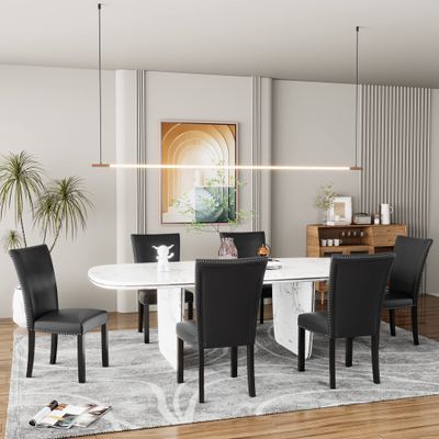 JESONVID Set of 6 PU Dining Chairs, Black Parsons Dinner Chair Set-No Table
