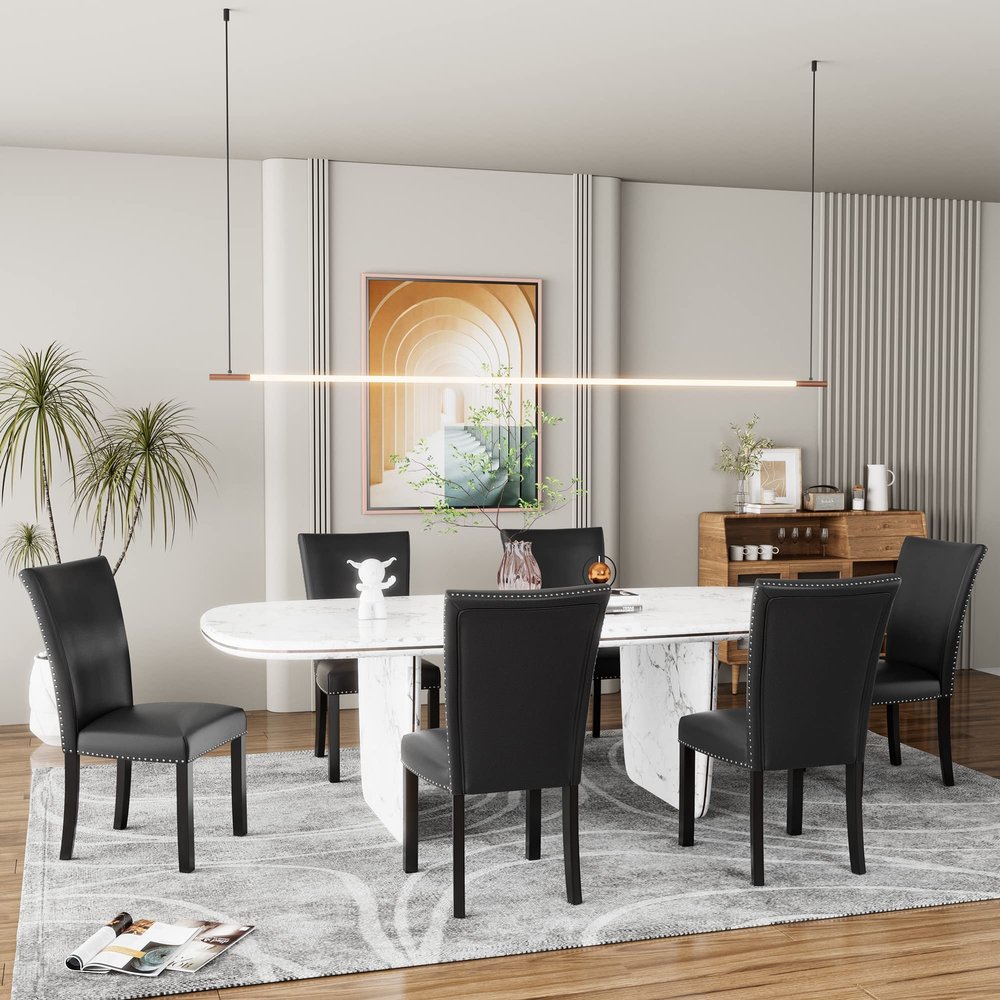 JESONVID Set of 6 PU Dining Chairs, Black Parsons Dinner Chair Set-No Table