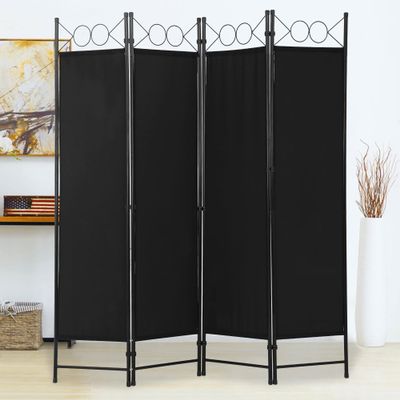 4 Panel 68" H Room Divider Partition Folding Steel Frame Screen Freestanding Privacy Divider Portable Breathable Partition Japanese-Inspired Oriental Shoji Screen Wall Divider for Home Office, Black