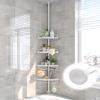 Corner Shower Caddy:125" Adjustable Inside Tension Shower Organizer Tension Pole,Rustproof Bathroom Organizer Shelves for Bathtub Shampoo Conditioner Storage,Floor to Ceiling Standing Showering Rack view 1
