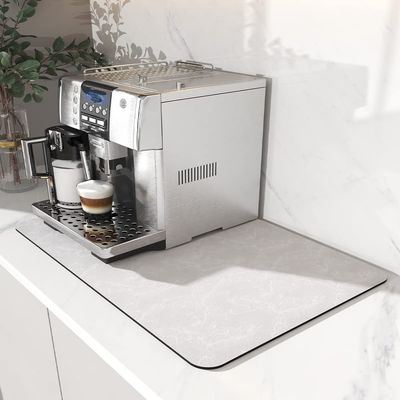 AMOAMI-Coffee Mat Hide Stain Rubber Backed Absorbent Dish Drying Mat for Kitchen Counter-Coffee Bar Accessories Fit Under Coffee Maker, Espresso Machine, Pot, Dish Rack,Light Grey 16X24