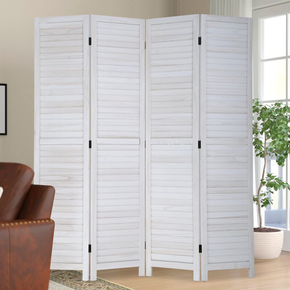 4 Panel 67" H Room Divider Partition Folding Wood Frame Screen Freestanding Privacy Divider Portable Breathable Partition Japanese-Inspired Oriental Shoji Screen Wall Divider for Home Office, White