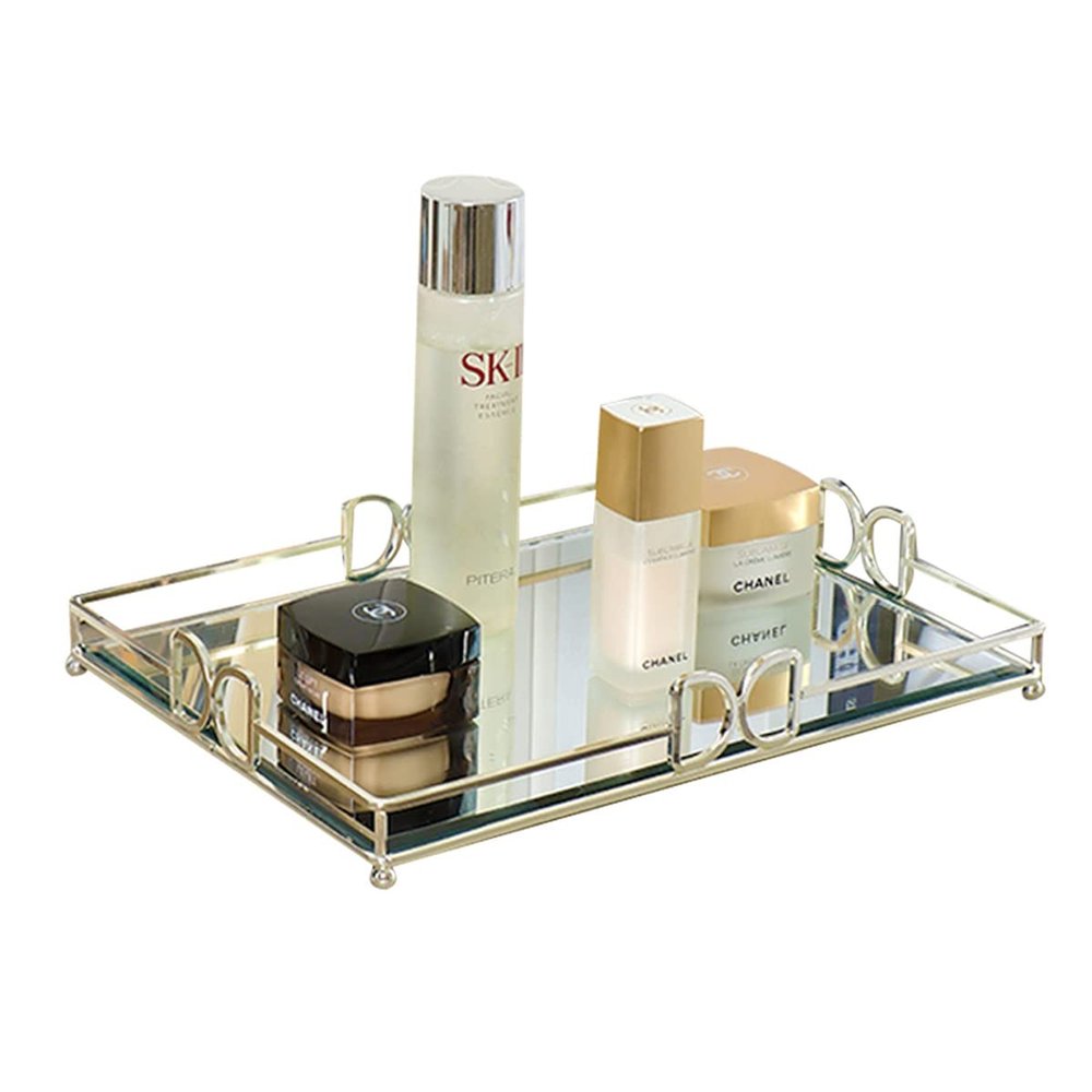 HAIGOUER Silver Perfume Trays for Dresser Elegant Silver Tray Decoration Vanity Trays for Bathroom Beautiful Vanity Tray for Perfume Size: 14 x 10 x 2"