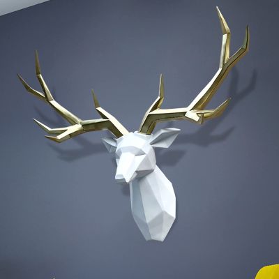 Deer Head Wall Decor Geometric Rustic Wall Mounted Deer Head,Wall Decor Deer Head Wall Mount Sculpture,Handmade Resin Head Sculptures,Detachable Antlers,for Home/Bar/Office