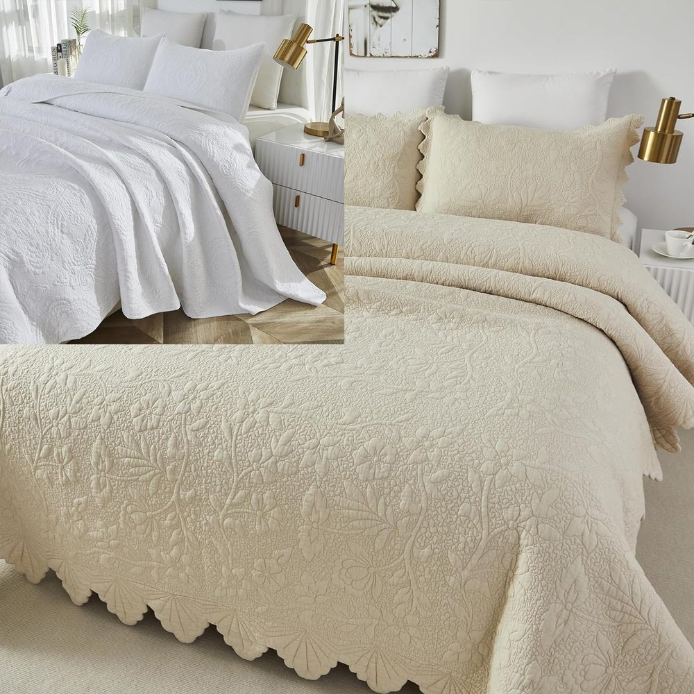 Brandream 6PC Beige Quilts Set King Size Bedspreads Coverlet Set Luxury Farmhouse Bedding Set Cotton