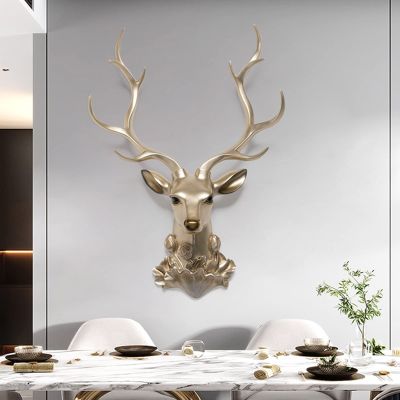 Deer Head Wall Sculptures Home Decor,Wall Mounted Faux Antlers Wall Sculptures,Faux Taxidermy Animal Head Wall Decor,Handmade Resin Head Sculptures,for Office Bar Holiday Home Decoration