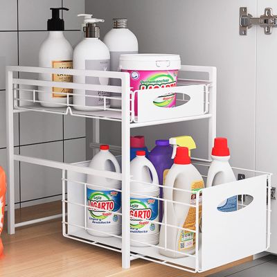 Cabinet Organizer Drawer, Under Sink Shelf Organizer Rack Multi-purpose Under Sink Storage For Bathroom Kitchen LYWY (Color : White, Size : 39.8x22.4x37.4cm)