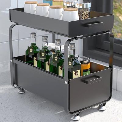Cabinet Organizer Drawer, 2 Tier Cabinet Shelf And Bathroom Organizer Rack For Kitchen Spices Cleaning Supplies Cosmetics LYWY (Color : Black, Size : 45.6x25.2x40.5cm)