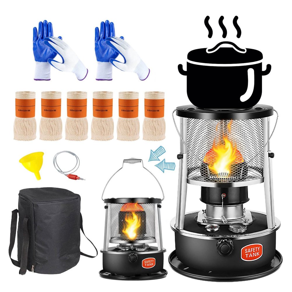 MMLeYN 4.5L Height Adjustable Kerosene Heater Stove, Indoor Kerosene Heater with 6 Wicks and 2 Pairs of Gloves, Removable Top Cover No Electricity Heater, for Camping, Tent, Heating, Cooking