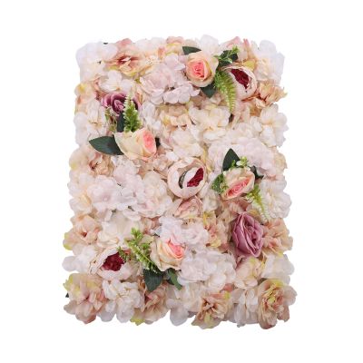 6 Pcs Artificial Flowers Wall Champagne and Pink Romantic Flower Wall for Background Decoration Silk Roses Hanging Wall Panel Wedding Photography Venue Main Road Decor Silk Flower Panels