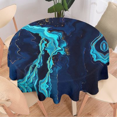 Kazynee Dark Blue Marble Print Tablecloth - 70" Round Tablecloths for Circular Table Cover with Luxury Watercolor Ink Art Pattern,Great for Parties,Weddings,Kitchen,Wrinkle-Resistant Table Cover
