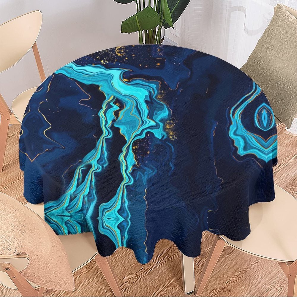 Kazynee Dark Blue Marble Print Tablecloth - 70" Round Tablecloths for Circular Table Cover with Luxury Watercolor Ink Art Pattern,Great for Parties,Weddings,Kitchen,Wrinkle-Resistant Table Cover