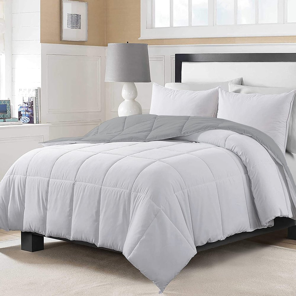 200 GSM Soft Microfiber Reversible Down Alternative Comforter Silver/White Full (88 x 90) Inches